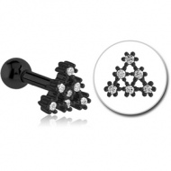 BLACK PVD COATED SURGICAL STEEL JEWELLED TRAGUS MICRO BARBELL PIERCING