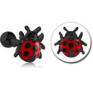 BLACK PVD COATED SURGICAL STEEL TRAGUS MICRO BARBELL WITH ENAMEL - LADYBUG