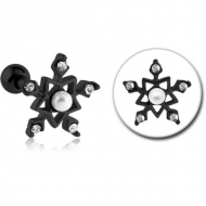 BLACK PVD COATED SURGICAL STEEL JEWELLED TRAGUS MICRO BARBELL - STAR FLAKE PIERCING