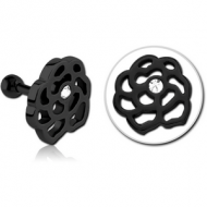 BLACK PVD COATED SURGICAL STEEL JEWELLED TRAGUS MICRO BARBELL - FLOWER