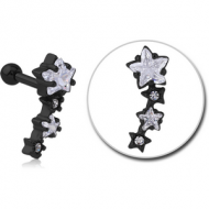 BLACK PVD COATED SURGICAL STEEL JEWELLED TRAGUS MICRO BARBELL - STARS PIERCING