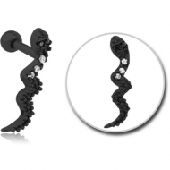 BLACK PVD COATED SURGICAL STEEL SNAKE JEWELLED TRAGUS MICRO BARBELL - SNAKE