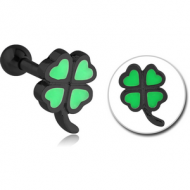 BLACK PVD COATED SURGICAL STEEL TRAGUS MICRO BARBELL WITH ENAMEL - SHAMROCK PIERCING