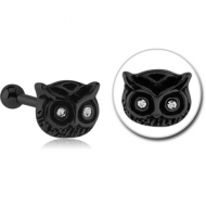 BLACK PVD COATED SURGICAL STEEL OWL JEWELLED TRAGUS MICRO BARBELL PIERCING