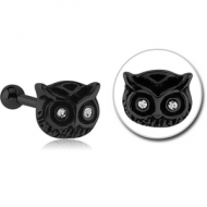 BLACK PVD COATED SURGICAL STEEL OWL JEWELLED TRAGUS MICRO BARBELL