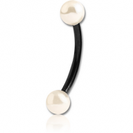 BLACK PVD COATED SURGICAL STEEL CURVED MICRO BARBELL WITH SYNTHETIC PEARLS PIERCING
