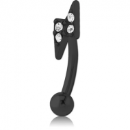 BLACK PVD COATED SURGICAL STEEL JEWELLED FANCY CURVED MICRO BARBELL - THUNDER