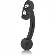 BLACK PVD COATED SURGICAL STEEL JEWELLED FANCY CURVED MICRO BARBELL - TWO GEMS EYES