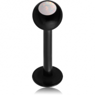 BLACK PVD COATED SURGICAL STEEL JEWELLED MICRO LABRET WITH SYNTHETIC OPAL PIERCING