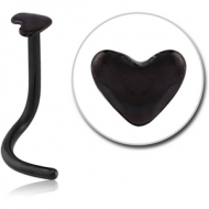 BLACK PVD COATED SURGICAL STEEL HEART CURVED NOSE STUD PIERCING