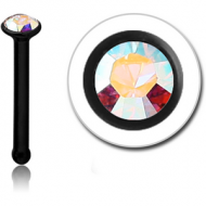 BLACK PVD COATED SURGICAL STEEL SWAROVSKI CRYSTAL JEWELLED NOSE BONE WITH STONE BONDING PIERCING