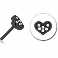 BLACK PVD COATED SURGICAL STEEL JEWELLED THREADLESS ATTACHMENT - HEART PIERCING