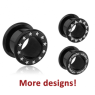 BLACK PVD COATED SURGICAL STEEL LASER ETCHED ROUND-EDGE THREADED TUNNEL PIERCING