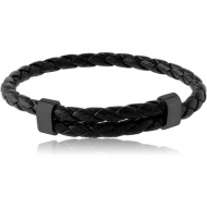 BLACK PVD COATED SURGICAL STEEL BRACELET WITH LEATHER