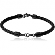BLACK PVD COTAED SURGICAL STEEL BRACELET WITH LEATHER