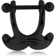 BLACK PVD COATED SURGICAL STEEL CARTILAGE SHIELD - MUSTACHE