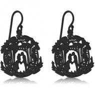 BLACK PVD COATED SURGICAL STEEL EARRINGS - LOVE IN FOREST