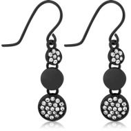 BLACK PVD COATED SURGICAL STEEL JEWELLED EARRINGS PAIR