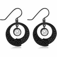 BLACK PVD COATED SURGICAL STEEL JEWELLED EARRINGS PAIR