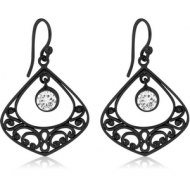 BLACK PVD COATED SURGICAL STEEL JEWELLED EARRINGS PAIR