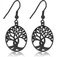 BLACK PVD COATED SURGICAL STEEL EARRINGS PAIR - TREE OF LIFE