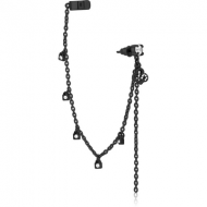 BLACK PVD COATED SURGICAL STEEL JEWELLED EAR CUFF - HEART AND LOCK