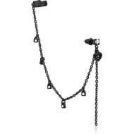 BLACK PVD COATED SURGICAL STEEL JEWELLED EAR CUFF - HEART AND LOCK