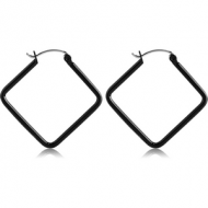 BLACK PVD COATED SURGICAL STEEL WIRE HOOP EARRINGS - RHOMBUS