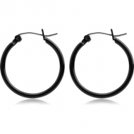 BLACK PVD COATED SURGICAL STEEL WIRE HOOP EARRINGS - ROUND