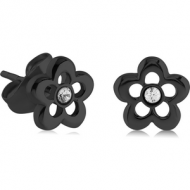 BLACK PVD COATED SURGICAL STEEL EAR STUDS PAIR - FLOWER