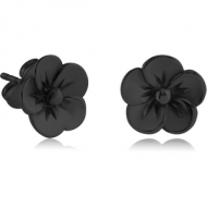 BLACK PVD COATED SURGICAL STEEL EAR STUDS PAIR - FLOWER