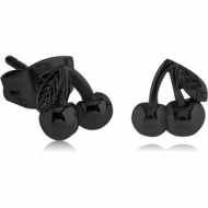 BLACK PVD COATED SURGICAL STEEL EAR STUDS PAIR - CHERRY