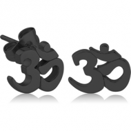 BLACK PVD COATED SURGICAL STEEL EAR STUDS PAIR - OMKAR