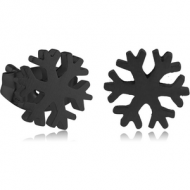 BLACK PVD COATED SURGICAL STEEL EAR STUDS PAIR - SNOWFLAKE