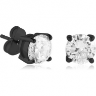 BLACK PVD COATED SURGICAL STEEL JEWELLED EAR STUDS PAIR