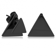BLACK PVD COATED SURGICAL STEEL BACK EARRINGS WITH STUD PAIR - TRIANGLE