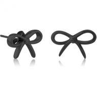 BLACK PVD COATED SURGICAL STEEL EAR STUDS PAIR - BOW