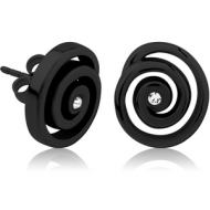 BLACK PVD COATED SURGICAL STEEL JEWELLED EAR STUDS PAIR - SPIRAL