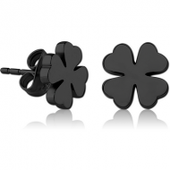 BLACK PVD COATED SURGICAL STEEL EAR STUDS PAIR - SHAMROCK