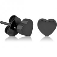 BLACK PVD COATED SURGICAL STEEL EAR STUDS PAIR - HEART