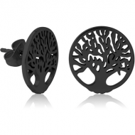 BLACK PVD COATED SURGICAL STEEL EAR STUDS - TREE