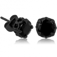 BLACK PVD COATED SURGICAL SURGICAL STEEL JEWELLED EAR STUDS PAIR - FLEUR DE LIS
