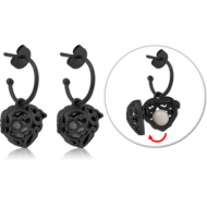 BLACK PVD COATED SURGICAL STEEL EAR STUDS PAIR - HEART LOCKET