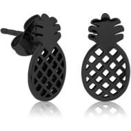BLACK PVD COATED SURGICAL STEEL EAR STUDS PAIR - PINEAPPLE