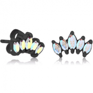 BLACK PVD COATED SURGICAL STEEL JEWELLED EAR STUDS PAIR - FIVE GEMS