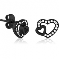 BLACK PVD COATED SURGICAL STEEL JEWELLED EAR STUDS PAIR