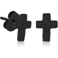 BLACK PVD COATED SURGICAL STEEL EAR STUDS -CROSS