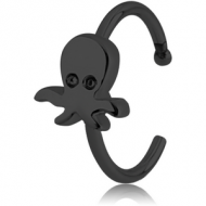 BLACK PVD COATED SURGICAL STEEL OPEN NOSE RING - SQUID PIERCING