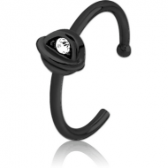 BLACK PVD COATED SURGICAL STEEL JEWELLED OPEN NOSE RING - HALF OPEN EYE PIERCING