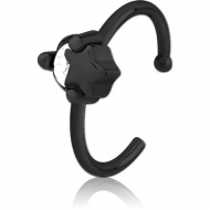 BLACK PVD COATED SURGICAL STEEL JEWELLED OPEN NOSE RING - STAR AND GEM PIERCING
